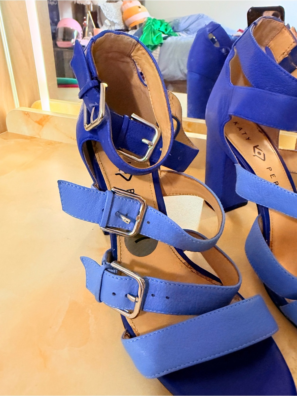 Katy Perry Collections Two-Tone Blue Buckle Block Heels - Picture 3 of 5